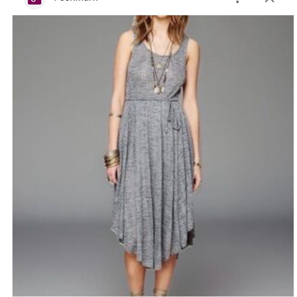 Free People Beach Womens Blue Knit Handkerchief Hem Midi Dress Size M Boho
